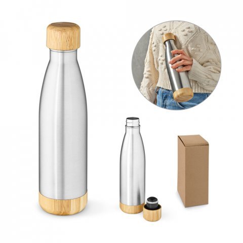 BROMELL 550. Garrafa em a&ccedil;o inox 90% reciclado de parede dupla t&eacute;rmica, isolada a v&aacute;cuo (550 mL)