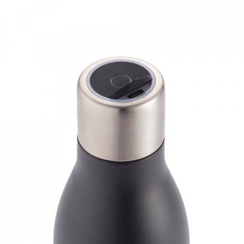 CHILWELL. Garrafa em a&ccedil;o inox 90% reciclado de parede dupla t&eacute;rmica com sistema de auto-sanitiza&ccedil;&atilde;o UV (500 mL) - Preto