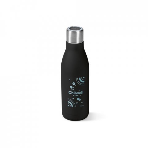 CHILWELL. Garrafa em a&ccedil;o inox 90% reciclado de parede dupla t&eacute;rmica com sistema de auto-sanitiza&ccedil;&atilde;o UV (500 mL) - Preto