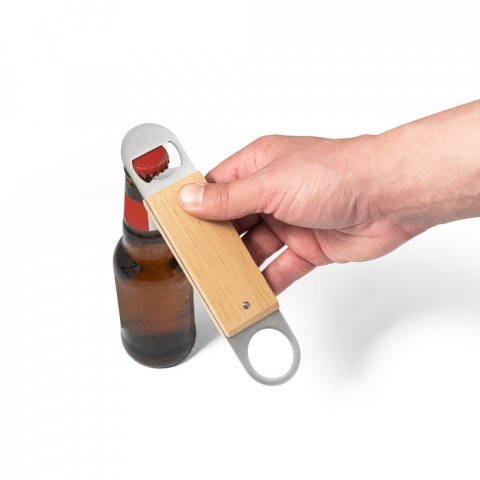 BAGGINS. Abridor de garrafas duplo em a&ccedil;o inox com corpo em madeira de faia - Natural