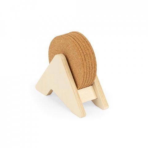 PLYCORK. Porta copos em madeira com 6 bases para copos em corti&ccedil;a - Natural