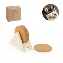 PLYCORK. Porta copos em madeira com 6 bases para copos em corti&ccedil;a