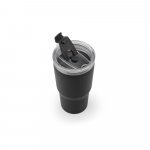 JOYNER M. Copo de viagem compacto em a&ccedil;o inox 91% reciclado com parede dupla isolada a v&aacute;cuo com acabamento mate (600 mL) - Preto