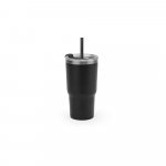 JOYNER M. Copo de viagem compacto em a&ccedil;o inox 91% reciclado com parede dupla isolada a v&aacute;cuo com acabamento mate (600 mL) - Preto