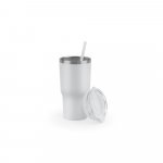 JOYNER M. Copo de viagem compacto em a&ccedil;o inox 91% reciclado com parede dupla isolada a v&aacute;cuo com acabamento mate (600 mL) - Branco