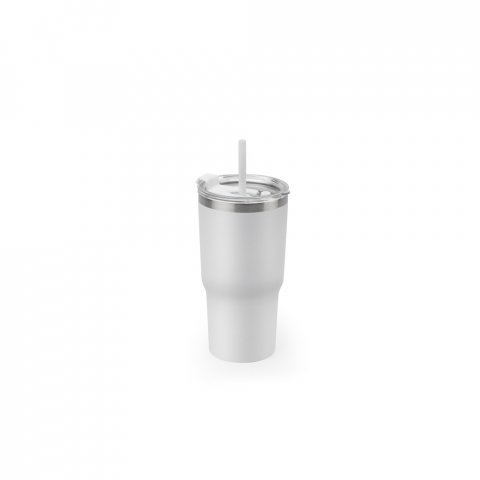 JOYNER M. Copo de viagem compacto em a&ccedil;o inox 91% reciclado com parede dupla isolada a v&aacute;cuo com acabamento mate (600 mL) - Branco