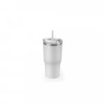 JOYNER M. Copo de viagem compacto em a&ccedil;o inox 91% reciclado com parede dupla isolada a v&aacute;cuo com acabamento mate (600 mL) - Branco