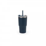 JOYNER M. Copo de viagem compacto em a&ccedil;o inox 91% reciclado com parede dupla isolada a v&aacute;cuo com acabamento mate (600 mL) - Azul marinho