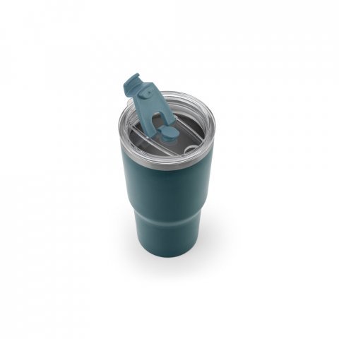 JOYNER M. Copo de viagem compacto em a&ccedil;o inox 91% reciclado com parede dupla isolada a v&aacute;cuo com acabamento mate (600 mL) - Verde tropa