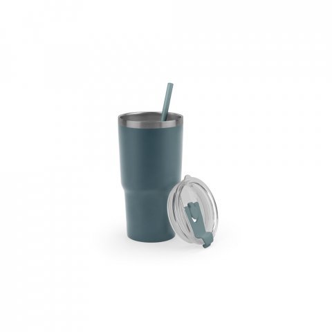 JOYNER M. Copo de viagem compacto em a&ccedil;o inox 91% reciclado com parede dupla isolada a v&aacute;cuo com acabamento mate (600 mL) - Verde tropa