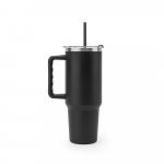 JOYNER XL. Copo de viagem de grande dimens&atilde;o em a&ccedil;o inoxid&aacute;vel 91% reciclado com parede dupla isolada (1300 mL) - Preto