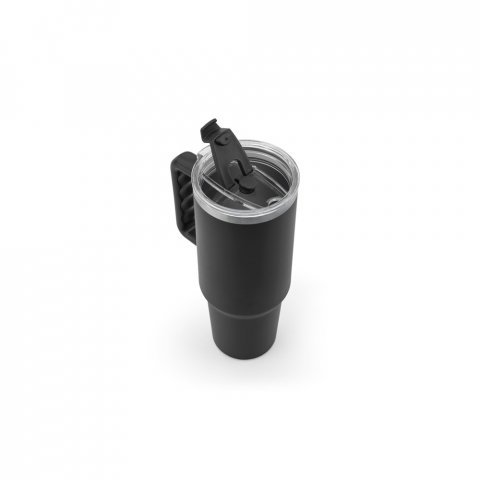JOYNER XL. Copo de viagem de grande dimens&atilde;o em a&ccedil;o inoxid&aacute;vel 91% reciclado com parede dupla isolada (1300 mL) - Preto