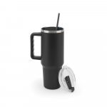 JOYNER XL. Copo de viagem de grande dimens&atilde;o em a&ccedil;o inoxid&aacute;vel 91% reciclado com parede dupla isolada (1300 mL) - Preto