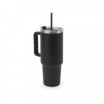 JOYNER XL. Copo de viagem de grande dimens&atilde;o em a&ccedil;o inoxid&aacute;vel 91% reciclado com parede dupla isolada (1300 mL) - Preto