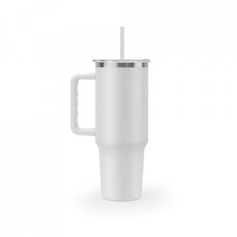 JOYNER XL. Copo de viagem de grande dimens&atilde;o em a&ccedil;o inoxid&aacute;vel 91% reciclado com parede dupla isolada (1300 mL) - Branco