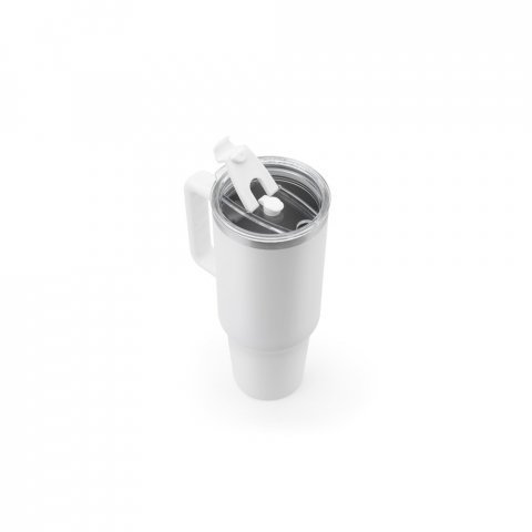 JOYNER XL. Copo de viagem de grande dimens&atilde;o em a&ccedil;o inoxid&aacute;vel 91% reciclado com parede dupla isolada (1300 mL) - Branco