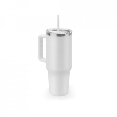 JOYNER XL. Copo de viagem de grande dimens&atilde;o em a&ccedil;o inoxid&aacute;vel 91% reciclado com parede dupla isolada (1300 mL) - Branco
