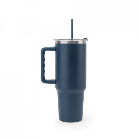 JOYNER XL. Copo de viagem de grande dimens&atilde;o em a&ccedil;o inoxid&aacute;vel 91% reciclado com parede dupla isolada (1300 mL) - Azul marinho