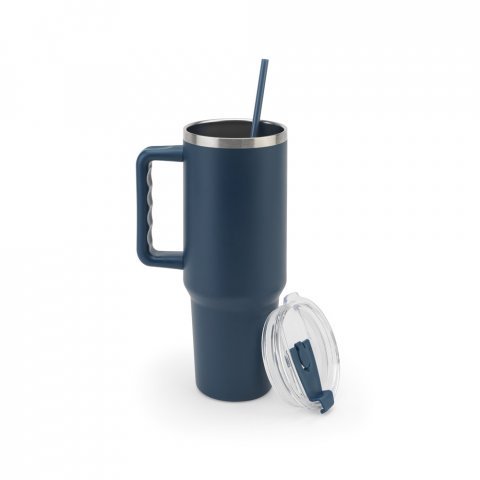 JOYNER XL. Copo de viagem de grande dimens&atilde;o em a&ccedil;o inoxid&aacute;vel 91% reciclado com parede dupla isolada (1300 mL) - Azul marinho