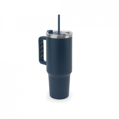 JOYNER XL. Copo de viagem de grande dimens&atilde;o em a&ccedil;o inoxid&aacute;vel 91% reciclado com parede dupla isolada (1300 mL) - Azul marinho