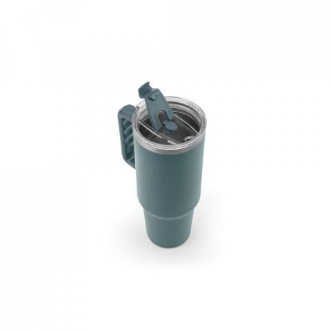 JOYNER XL. Copo de viagem de grande dimens&atilde;o em a&ccedil;o inoxid&aacute;vel 91% reciclado com parede dupla isolada (1300 mL) - Verde tropa