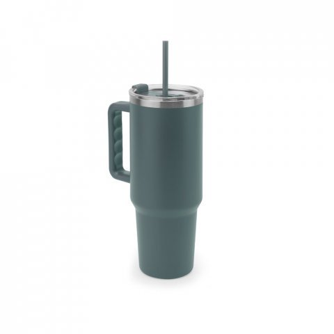 JOYNER XL. Copo de viagem de grande dimens&atilde;o em a&ccedil;o inoxid&aacute;vel 91% reciclado com parede dupla isolada (1300 mL) - Verde tropa