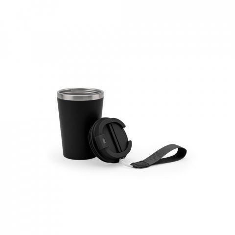 SPITZ. Copo de viagem em a&ccedil;o inox 90% reciclado com parede dupla com acabamento em mate (440 mL) - Preto