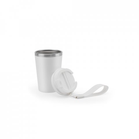 SPITZ. Copo de viagem em a&ccedil;o inox 90% reciclado com parede dupla com acabamento em mate (440 mL) - Branco
