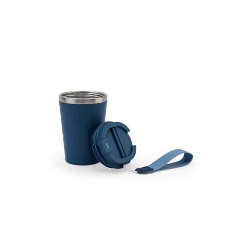 SPITZ. Copo de viagem em a&ccedil;o inox 90% reciclado com parede dupla com acabamento em mate (440 mL) - Azul marinho