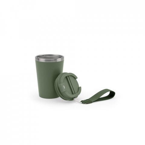 SPITZ. Copo de viagem em a&ccedil;o inox 90% reciclado com parede dupla com acabamento em mate (440 mL) - Verde tropa