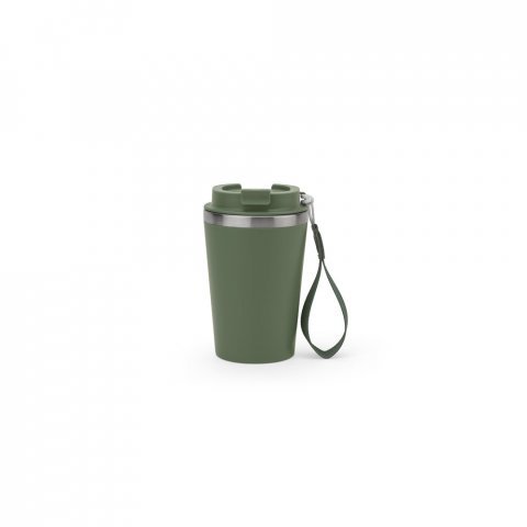 SPITZ. Copo de viagem em a&ccedil;o inox 90% reciclado com parede dupla com acabamento em mate (440 mL) - Verde tropa