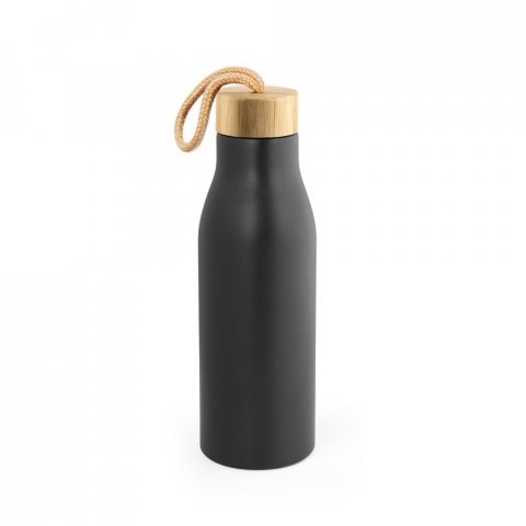 TOOMEY. Squeeze em a&ccedil;o inox 90% reciclado, de parede simples com acabamento em mate (570 mL) - Preto
