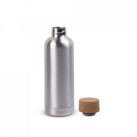 DALEY. Squeeze em a&ccedil;o inox de parede simples com tampa em corti&ccedil;a (760 mL) - Cromado satinado