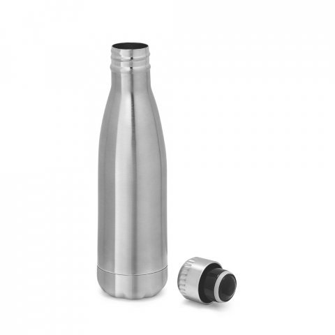 SHOW. Garrafa em a&ccedil;o inox de parede dupla t&eacute;rmica, isolada a v&aacute;cuo (510 mL) - Cromado satinado