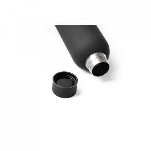 ODIN. Garrafa em a&ccedil;o inox 36% reciclado de parede dupla t&eacute;rmica, isolada a v&aacute;cuo (550 mL) - Preto