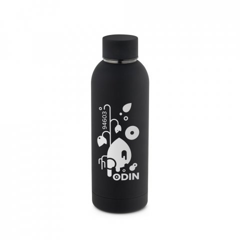 ODIN. Garrafa em a&ccedil;o inox 36% reciclado de parede dupla t&eacute;rmica, isolada a v&aacute;cuo (550 mL) - Preto