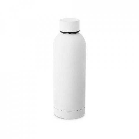 ODIN. Garrafa em a&ccedil;o inox 36% reciclado de parede dupla t&eacute;rmica, isolada a v&aacute;cuo (550 mL) - Branco