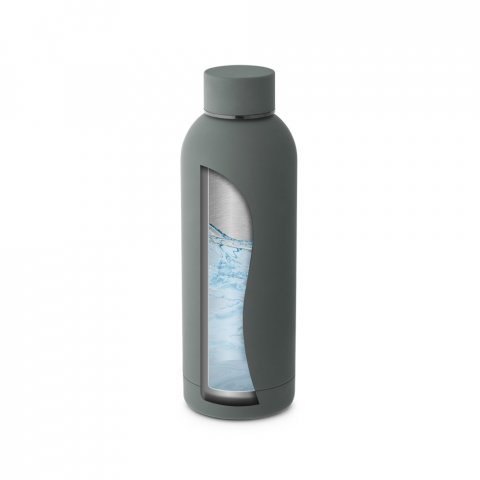 ODIN. Garrafa em a&ccedil;o inox 36% reciclado de parede dupla t&eacute;rmica, isolada a v&aacute;cuo (550 mL) - Cinza escuro