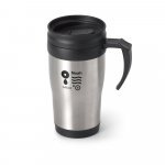 NOAH. Caneca de viagem t&eacute;rmica de a&ccedil;o inox e PP, de parede dupla isolada a ar (420 mL) - Cromado satinado