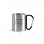 WINGS. Caneca em a&ccedil;o inox, com pega em forma e fun&ccedil;&atilde;o de mosquet&atilde;o (230 mL) - Preto