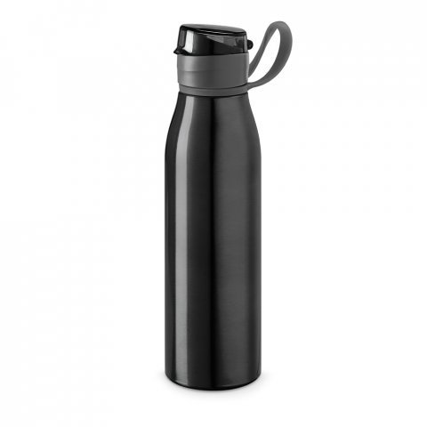 KORVER. Squeeze em alum&iacute;nio com tampa flip flop em AS e PP (650 mL) - Preto