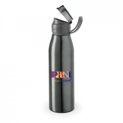 KORVER. Squeeze em alum&iacute;nio com tampa flip flop em AS e PP (650 mL) - Cromado satinado
