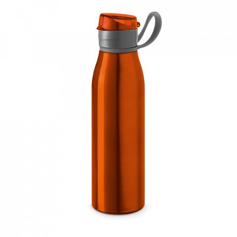 KORVER. Squeeze em alum&iacute;nio com tampa flip flop em AS e PP (650 mL) - Laranja