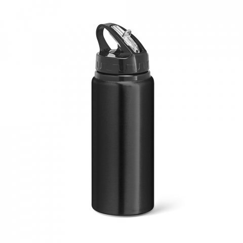 LEMON. Squeeze em alum&iacute;nio, com bico de canudo flip e canudo (670 mL) - Preto