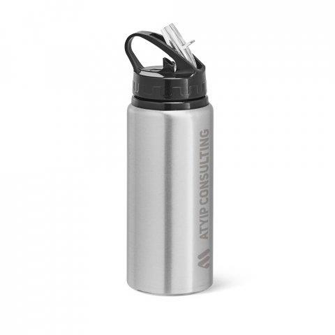 LEMON. Squeeze em alum&iacute;nio, com bico de canudo flip e canudo (670 mL) - Cromado satinado