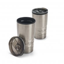 HASSI. Copo de viagem em a&ccedil;o inox e PP, t&eacute;rmico com parede dupla isolada a ar (510 mL)