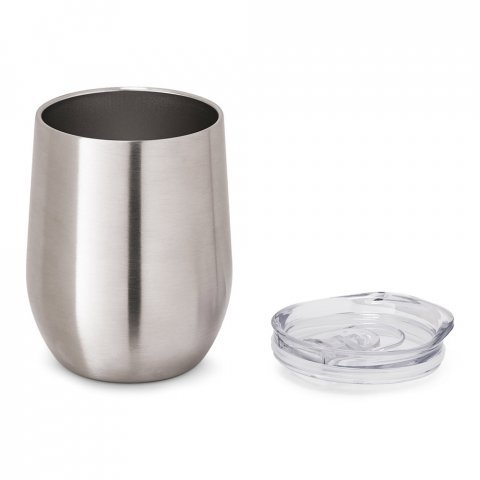 RONDE. Copo de viagem t&eacute;rmico em a&ccedil;o inox de parede dupla isolada a v&aacute;cuo (400 mL) - Cromado satinado