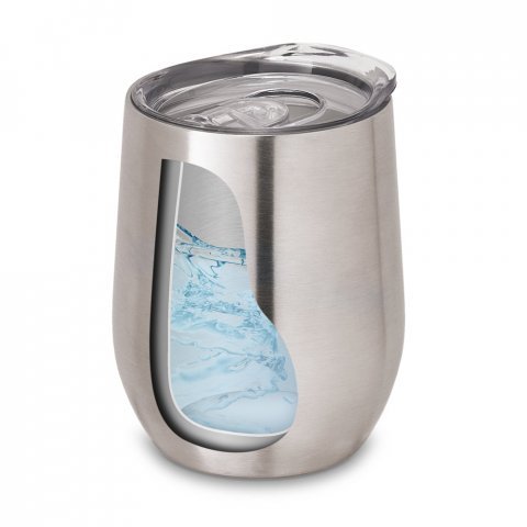 RONDE. Copo de viagem t&eacute;rmico em a&ccedil;o inox de parede dupla isolada a v&aacute;cuo (400 mL) - Cromado satinado