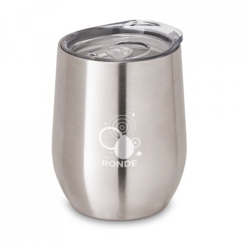 RONDE. Copo de viagem t&eacute;rmico em a&ccedil;o inox de parede dupla isolada a v&aacute;cuo (400 mL) - Cromado satinado