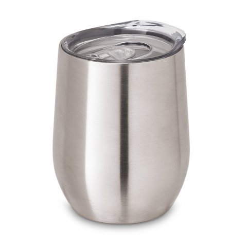 RONDE. Copo de viagem t&eacute;rmico em a&ccedil;o inox de parede dupla isolada a v&aacute;cuo (400 mL) - Cromado satinado